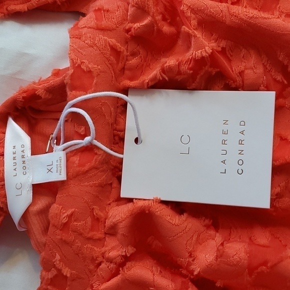 Lauren Conrad - Coral Square neckline Ruffle trim Tank top Criss cross Sz.XL - Picture 3 of 3